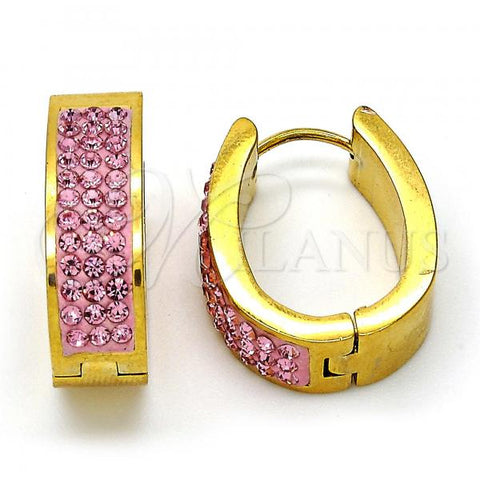 Stainless Steel Small Hoop, with Light Rose Swarovski Crystals, Polished, Golden Finish, 02.255.0003.4.15