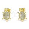 Oro Laminado Stud Earring, Gold Filled Style Turtle Design, with White Micro Pave, Polished, Golden Finish, 02.344.0054