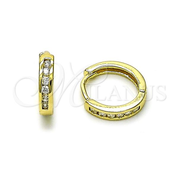 Oro Laminado Huggie Hoop, Gold Filled Style with White Cubic Zirconia, Polished, Golden Finish, 02.213.0740.14