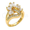 Oro Laminado Multi Stone Ring, Gold Filled Style Teardrop Design, with White Cubic Zirconia, Polished, Golden Finish, 01.210.0023.09 (Size 9)