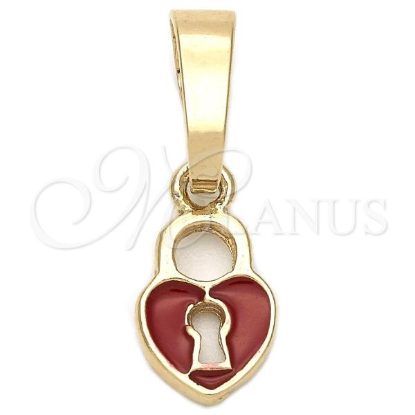 Oro Laminado Fancy Pendant, Gold Filled Style Heart Design, Red Enamel Finish, Golden Finish, 05.163.0077