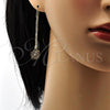 Oro Laminado Threader Earring, Gold Filled Style Flower Design, Polished, Golden Finish, 02.65.2510