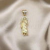 Oro Laminado Religious Pendant, Gold Filled Style San Judas Design, with White Micro Pave and White Cubic Zirconia, Polished, Golden Finish, 05.411.0002