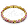 Oro Laminado Individual Bangle, Gold Filled Style Flower Design, Pink Enamel Finish, Golden Finish, 07.246.0006.1.05 (06 MM Thickness, Size 5 - 2.50 Diameter)