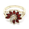 Oro Laminado Multi Stone Ring, Gold Filled Style Flower Design, with Ruby and White Cubic Zirconia, Polished, Golden Finish, 01.210.0097.1.06 (Size 6)
