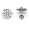 Sterling Silver Stud Earring, Flower Design, with White Cubic Zirconia, Polished, Rhodium Finish, 02.285.0019