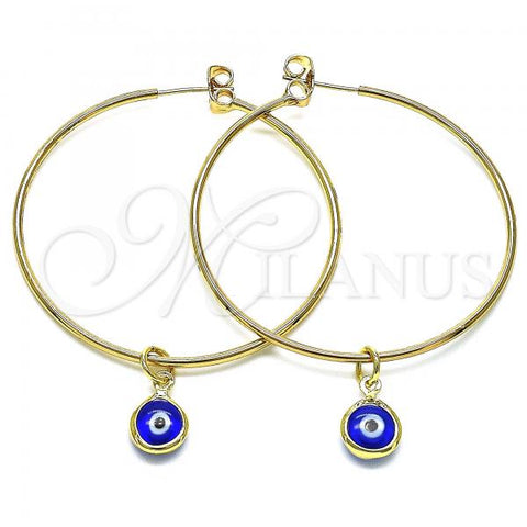 Oro Laminado Medium Hoop, Gold Filled Style Evil Eye Design, Blue Resin Finish, Golden Finish, 02.63.2743.50