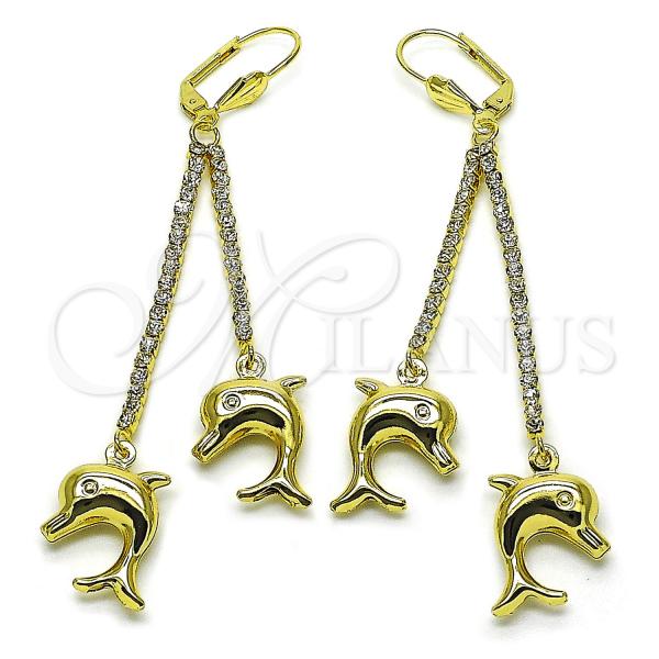 Oro Laminado Long Earring, Gold Filled Style Dolphin Design, with  Cubic Zirconia, Golden Finish, 5.067.001