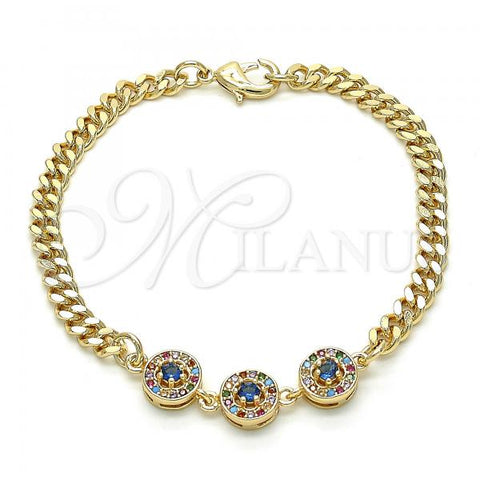 Oro Laminado Fancy Bracelet, Gold Filled Style with Multicolor Cubic Zirconia, Polished, Golden Finish, 03.233.0030.08