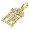 Oro Laminado Fancy Pendant, Gold Filled Style Guadalupe Design, with White Crystal, Polished, Golden Finish, 05.213.0018