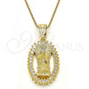 Oro Laminado Religious Pendant, Gold Filled Style Guadalupe Design, with White Cubic Zirconia, Polished, Golden Finish, 05.120.0062