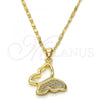 Oro Laminado Pendant Necklace, Gold Filled Style Butterfly Design, with White Micro Pave, Polished, Golden Finish, 04.156.0053.20