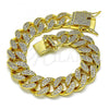 Oro Laminado Basic Bracelet, Gold Filled Style Miami Cuban Design, with White Micro Pave, Polished, Golden Finish, 04.373.0001.08