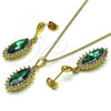 Oro Laminado Earring and Pendant Adult Set, Gold Filled Style with Emerald and Crystal Crystal, Polished, Golden Finish, 10.379.0056