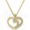 Oro Laminado Pendant Necklace, Gold Filled Style Heart Design, with White Cubic Zirconia, Polished, Golden Finish, 04.99.0030.18