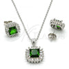 Sterling Silver Earring and Pendant Adult Set, with Green and White Cubic Zirconia, Polished, Rhodium Finish, 10.286.0026.1
