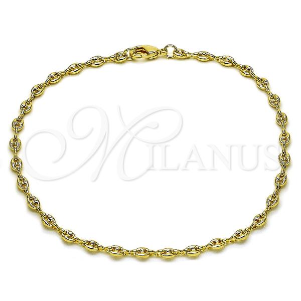 Oro Laminado Fancy Anklet, Gold Filled Style Puff Mariner Design, Polished, Golden Finish, 04.326.0005.10