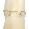 Oro Laminado Charm Anklet , Gold Filled Style Teardrop Design, Polished, Golden Finish, 04.63.1373.10