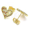 Oro Laminado Stud Earring, Gold Filled Style Heart Design, with Garnet Micro Pave, Polished, Golden Finish, 02.156.0492.1