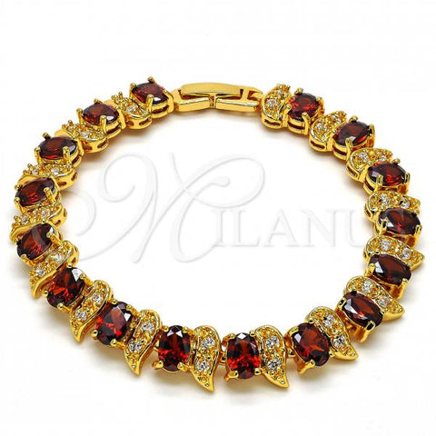 Oro Laminado Tennis Bracelet, Gold Filled Style with Garnet and White Cubic Zirconia, Polished, Golden Finish, 03.206.0007.3.07
