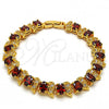 Oro Laminado Tennis Bracelet, Gold Filled Style with Garnet and White Cubic Zirconia, Polished, Golden Finish, 03.206.0007.3.07