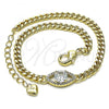 Oro Laminado Fancy Bracelet, Gold Filled Style Evil Eye and Miami Cuban Design, with White Cubic Zirconia and White Micro Pave, Polished, Golden Finish, 03.213.0143.07