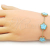 Oro Laminado Fancy Bracelet, Gold Filled Style Flower and Rolo Design, with Turquoise Opal, Polished, Golden Finish, 03.313.0043.4.08