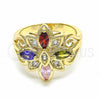 Oro Laminado Multi Stone Ring, Gold Filled Style with Multicolor Cubic Zirconia, Polished, Golden Finish, 01.365.0012.09 (Size 9)