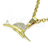 Oro Laminado Fancy Pendant, Gold Filled Style Fish Design, Diamond Cutting Finish, Golden Finish, 5.180.029