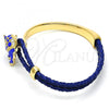 Oro Laminado Individual Bangle, Gold Filled Style Elephant Design, with White Crystal, Blue Enamel Finish, Golden Finish, 07.179.0001.3 (06 MM Thickness, One size fits all)