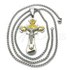 Stainless Steel Pendant Necklace, Crucifix Design, with White Cubic Zirconia, Polished, Two Tone, 04.116.0023.30