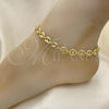 Oro Laminado Fancy Anklet, Gold Filled Style Puff Mariner Design, Polished, Golden Finish, 04.63.1311.10