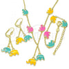 Oro Laminado Earring and Pendant Children Set, Gold Filled Style Elephant Design, with White Crystal, Multicolor Enamel Finish, Golden Finish, 06.60.0006.4