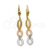 Oro Laminado Long Earring, Gold Filled Style Diamond Cutting Finish, Tricolor, 02.63.2182