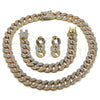 Oro Laminado Necklace, Bracelet and Earring, Gold Filled Style with White Crystal, Polished, Golden Finish, 06.372.0046