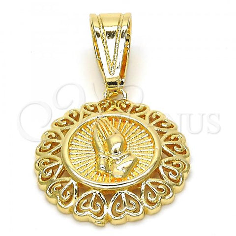 Oro Laminado Religious Pendant, Gold Filled Style Heart Design, Polished, Golden Finish, 05.120.0092