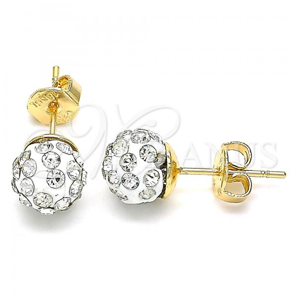 Oro Laminado Stud Earring, Gold Filled Style with White Crystal, Polished, Golden Finish, 02.63.2707.5