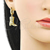 Oro Laminado Dangle Earring, Gold Filled Style Shoes and Flower Design, with White Cubic Zirconia, Polished, Golden Finish, 02.341.0254