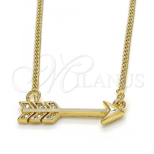 Oro Laminado Pendant Necklace, Gold Filled Style with White Micro Pave, Polished, Golden Finish, 04.156.0161.18