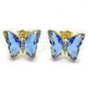Oro Laminado Stud Earring, Gold Filled Style Butterfly Design, with Sapphire Blue Crystal and White Micro Pave, Polished, Golden Finish, 02.341.0055.6