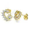 Oro Laminado Stud Earring, Gold Filled Style Heart Design, with White Cubic Zirconia, Polished, Golden Finish, 02.210.0441