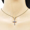 Oro Laminado Religious Pendant, Gold Filled Style Cross Design, with Amethyst Cubic Zirconia, Polished, Golden Finish, 05.253.0182.1
