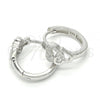 Sterling Silver Huggie Hoop, Heart Design, with White Micro Pave, Polished, Rhodium Finish, 02.332.0012.15