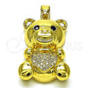 Oro Laminado Fancy Pendant, Gold Filled Style Teddy Bear Design, with White and Black Micro Pave, Polished, Golden Finish, 05.341.0086