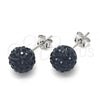 Sterling Silver Stud Earring, with Black Crystal, Polished, Rhodium Finish, 02.332.0042.3