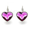 Rhodium Plated Leverback Earring, Heart Design, with Antique Pink Swarovski Crystals, Polished, Rhodium Finish, 02.239.0013.3
