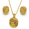 Oro Laminado Earring and Pendant Adult Set, Gold Filled Style with White Crystal, Polished, Golden Finish, 10.160.0115