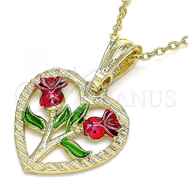 Oro Laminado Fancy Pendant, Gold Filled Style Heart and Flower Design, Polished, Tricolor, 05.351.0112.2