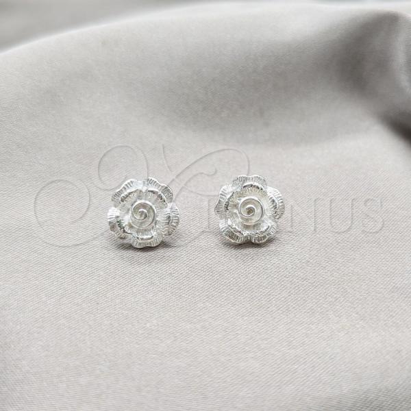 Sterling Silver Stud Earring, Flower Design, Polished, Silver Finish, 02.409.0034