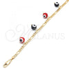 Oro Laminado Charm Bracelet, Gold Filled Style Evil Eye Design, Red Polished, Golden Finish, 03.63.2070.08